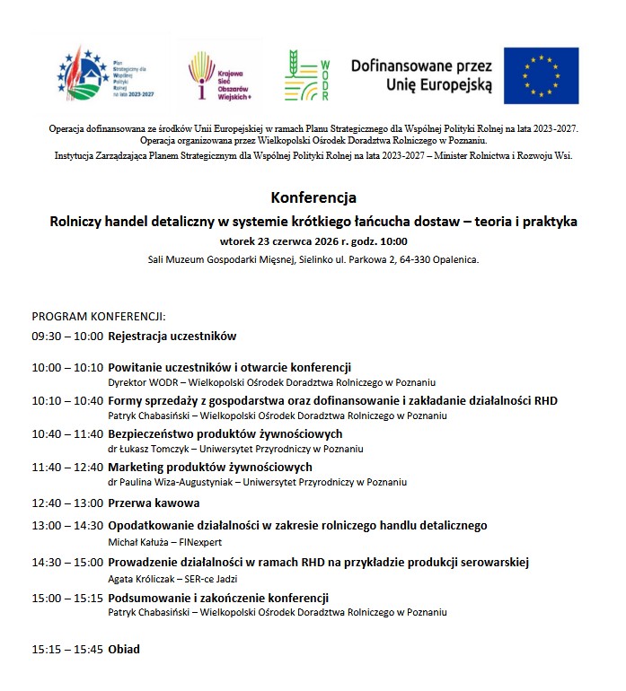 Konferencja „Rolniczy handel detaliczny w systemie krótkiego łańcucha dostaw – teoria i praktyka”